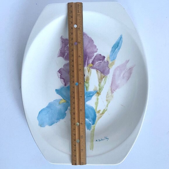 D Schultz Irises Hand Painted JG Meakin Studio England Serving Dish 12x9.5x1in - Picture 10 of 11